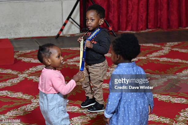 The children of Olivier Nyokas, Cedric Sorhaindo and Luc Abalo of the France handball team, who have just won the World Championships, at the...