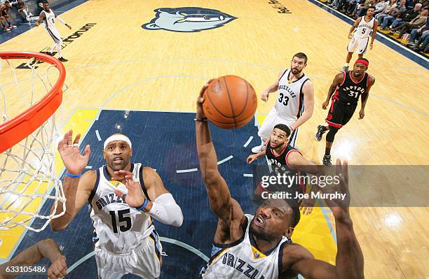 Tony Allen of the Memphis Grizzlies grabs a rebound against the Toronto Raptors on January 25, 2017 at FedExForum in Memphis, Tennessee. NOTE TO...