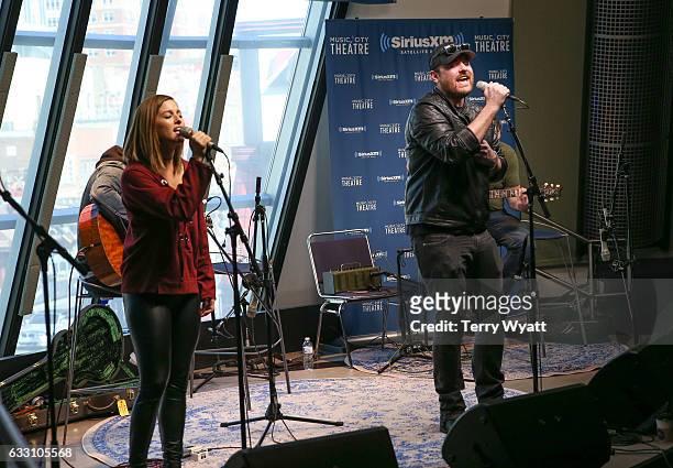 Singer-songwriter Cassadee Pope and Chris Young perform at SiriusXM Studios on January 30, 2017 in Nashville, Tennessee.