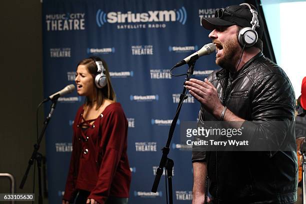 Singer-songwriter Cassadee Pope and Chris Young perform at SiriusXM Studios on January 30, 2017 in Nashville, Tennessee.