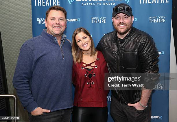 SiriusXM Host Storme Warren, Singer-songwriter Chris Young and Cassadee Pope visit SiriusXM Studios on January 30, 2017 in Nashville, Tennessee.