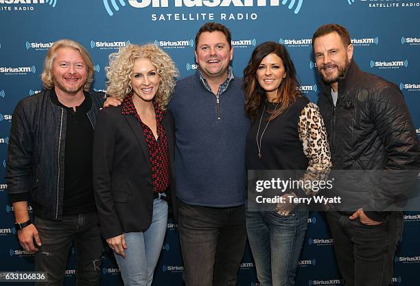 Philip Sweet,Kimberly Schlapman,Jimi Westbrook and Karen Fairchild of 'Little Big Town' and SiriusXM Host Storme Warren visit SiriusXM Studios on...