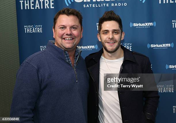 SiriusXM Host Storme Warren and Singer-songwriter Thomas Rhett visit SiriusXM Studios on January 30, 2017 in Nashville, Tennessee.