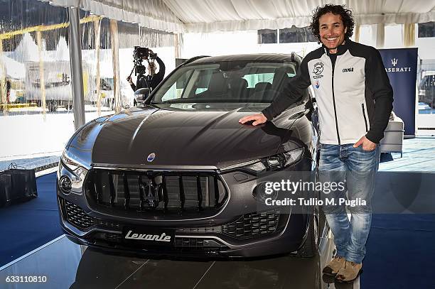 Ski star Giorgio Rocca poses near a Maserati Levante during Snow Polo World Cup St. Moritz 2017 on January 29, 2017 in St Moritz, Switzerland.