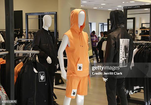 General view of the Helmut Lang X Travis Scott collection at Barneys New York Beverly Hills on January 30, 2017 in Beverly Hills, California.