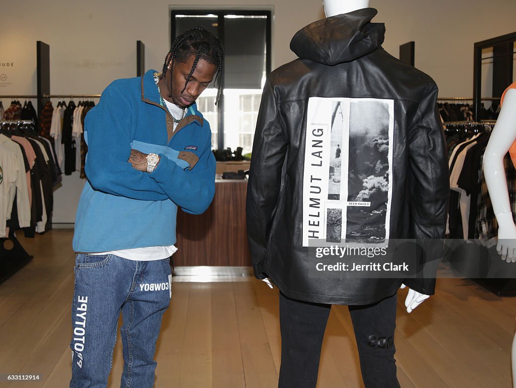Travis Scott Appears at Barneys New York in Beverly Hills to View His Helmut Lang X Travis Scott Collection