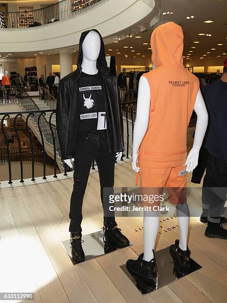 General view of the Helmut Lang X Travis Scott collection at Barneys New York Beverly Hills on January 30, 2017 in Beverly Hills, California.