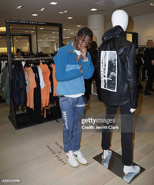 Travis Scott appears at Barneys New York in Beverly Hills to view his Helmut Lang X Travis Scott collection at Barneys New York on January 30, 2017...