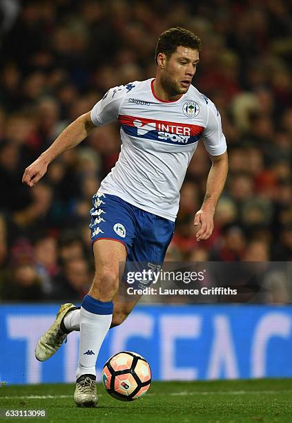 Yanic Wildschut of Wigan Athletic in action during the Emirates FA Cup Fourth Round match between Manchester United and Wigan Athletic at Old...