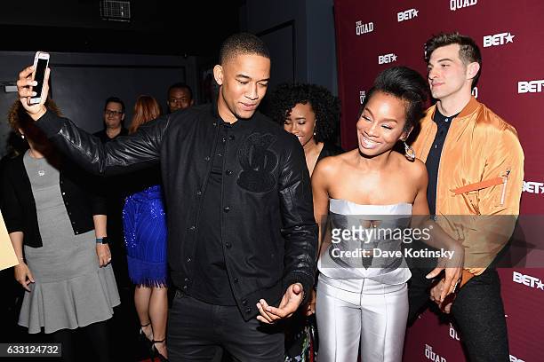 Peyton Alex Smith, Anika Noni Rose and Jake Allyn attend the premiere screening of "The Quad" by BET at The One Manhattan on January 30, 2017 in New...