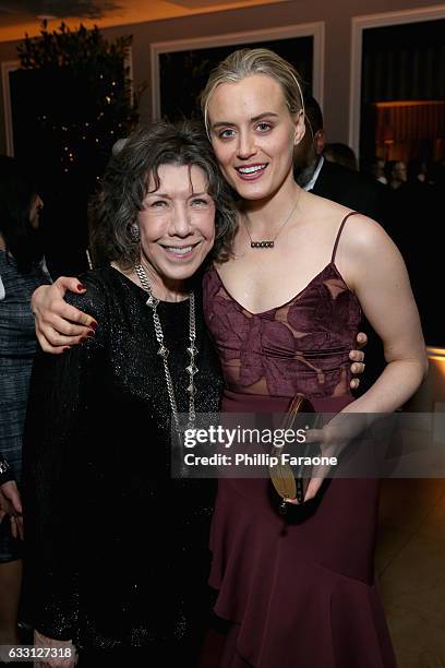 Actresses Lily Tomlin and Taylor Schilling attend The Weinstein Company & Netflix's 2017 SAG After Party in partnership with Absolut Elyx at Sunset...