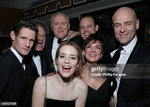 Actors Matt Smith, Jared Harris, John Lithgow, Claire Foy, Harry Hadden-Paton, Victoria Hamilton and Pip Torrens attend The Weinstein Company &...