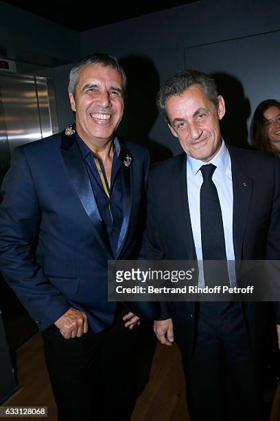 Julien Clerc and Nicolas Sarkozy attend the Charity Gala against Alzheimer's disease at Salle Pleyel on January 30, 2017 in Paris, France.