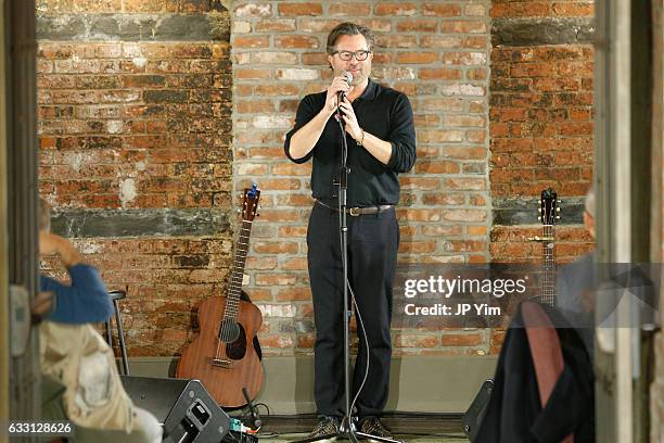 Designer Billy Reid thanks his guests at the conclusion of the Billy Reid Autumn/Winter 2017 runway show at The Beekman Hotel during NYFW: Men's on...