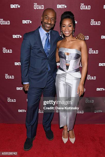 Stephen Hill and Anika Noni Rose attend the premiere screening of "The Quad" by BET at The One Manhattan on January 30, 2017 in New York City.