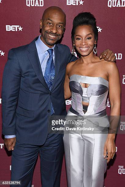 Stephen Hill and Anika Noni Rose attend the premiere screening of "The Quad" by BET at The One Manhattan on January 30, 2017 in New York City.