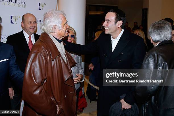 Jean-Paul Belmondo and Anthony Delon attend the Charity Gala against Alzheimer's disease at Salle Pleyel on January 30, 2017 in Paris, France.