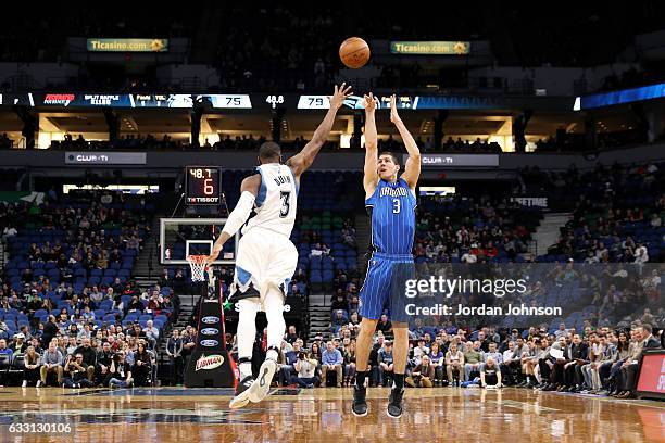 Damjan Rudez of the Orlando Magic shoots the ball during the game against the Minnesota Timberwolves on January 30, 2017 at Target Center in...