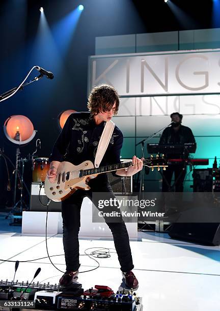 Matthew Followill of Kings Of Leon performs on stage on AT&T at iHeartRadio Theater LA on January 30, 2017 in Burbank, California.