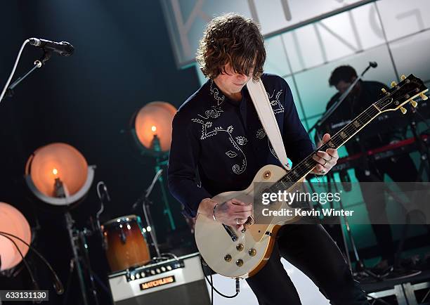 Matthew Followill of Kings Of Leon performs on stage on AT&T at iHeartRadio Theater LA on January 30, 2017 in Burbank, California.