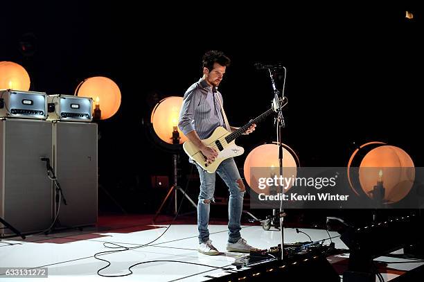 Jared Followill of Kings Of Leon performs on stage on AT&T at iHeartRadio Theater LA on January 30, 2017 in Burbank, California.