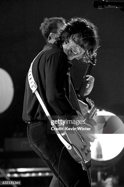 Matthew Followill of Kings Of Leon performs on stage on AT&T at iHeartRadio Theater LA on January 30, 2017 in Burbank, California.