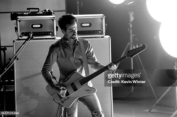 Jared Followill of Kings Of Leon performs on stage on AT&T at iHeartRadio Theater LA on January 30, 2017 in Burbank, California.
