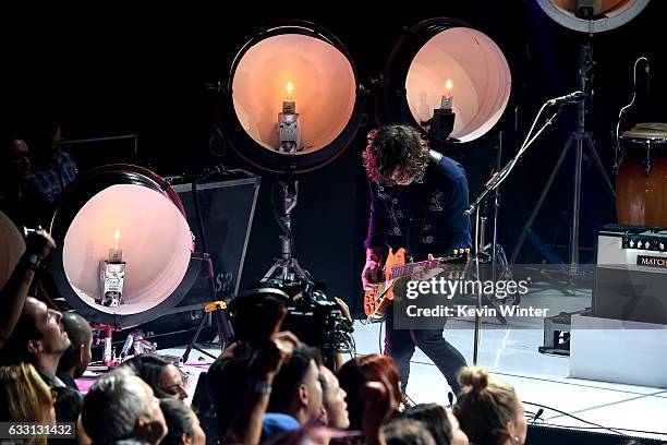 Matthew Followill of Kings Of Leon performs on stage on AT&T at iHeartRadio Theater LA on January 30, 2017 in Burbank, California.