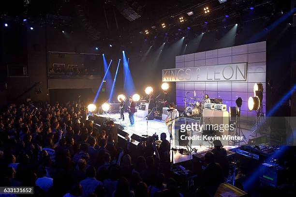 Musical group Kings Of Leon perform on stage on AT&T at iHeartRadio Theater LA on January 30, 2017 in Burbank, California.