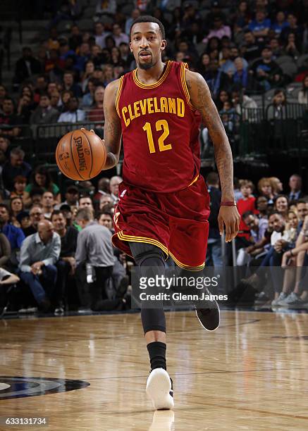 Jordan McRae of the Cleveland Cavaliers handles the ball against the Dallas Mavericks on January 30, 2017 at the American Airlines Center in Dallas,...