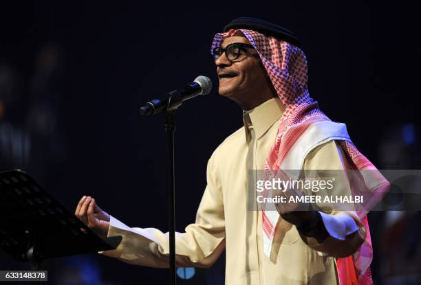Saudi singer Rabeh Sager, known as "Abu Sager" sings during a concert in Jeddah on January 30, 2017. Saudi Arabia's "Paul McCartney" took to the...