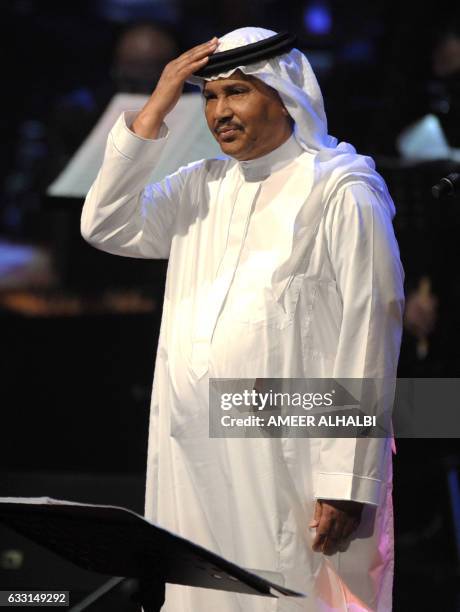 Saudi singer Mohammed Abdu performs during a concert in Jeddah on January 30, 2017. Saudi Arabia's "Paul McCartney" took to the stage as the kingdom...