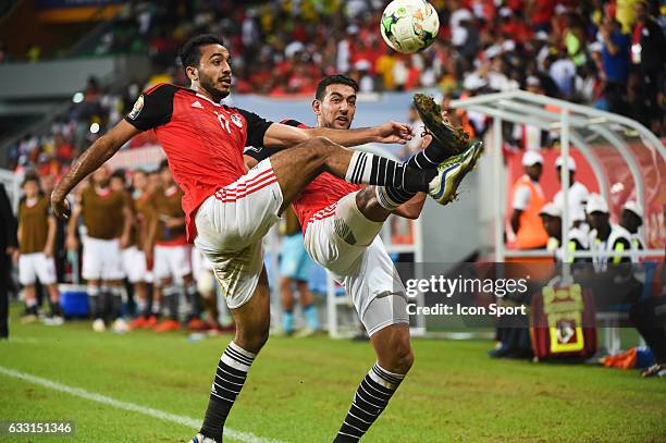 Mahmoud Abdelmonem Abdelhamid Soliman and Ahmed Hassan Mohamed Abdelmonem Mohamed Mahgoub of Egypt during the Quarter Final African Nations Cup match...