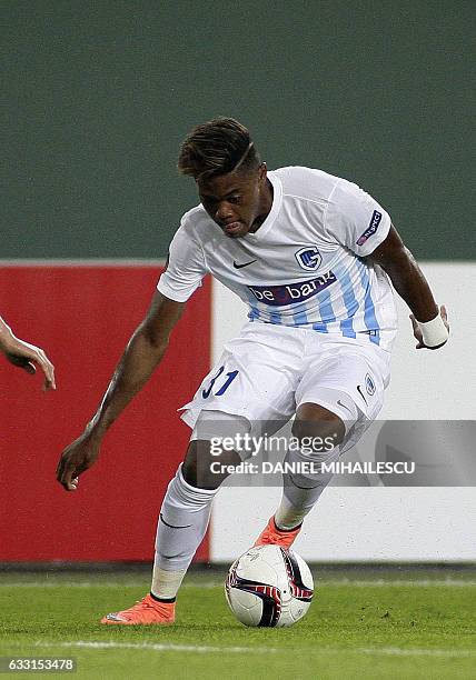 Picture taken on September 15, 2016 shows Jamaican forward Leon Bailey of Genk playing the ball during the UEFA Europa League Group F football match...