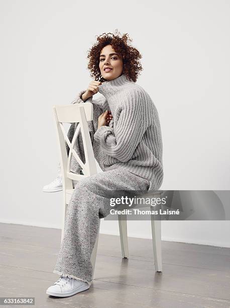 Writer Leila Slimani is photographed for ELLE Magazine on December 6, 2016 in Paris, France.