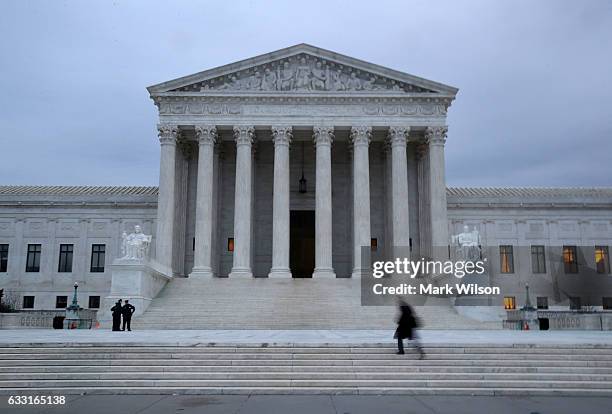 Man walks up the steps of the U.S. Supreme Court on January 31, 2017 in Washington, DC. Later today President Donald Trump is expected to announce...