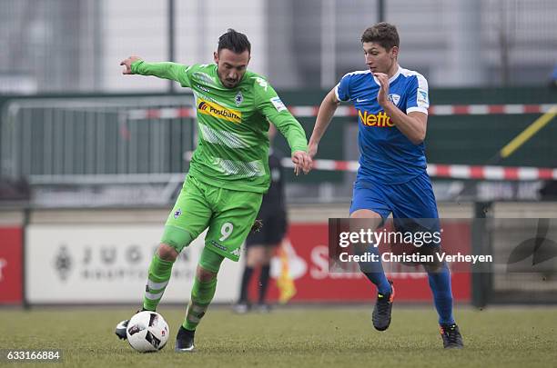 Josip Drmic of Borussia Moenchengladbach battles for the ball during the Friendly Match between Borussia Moenchengladbach and VfL Bochum at...