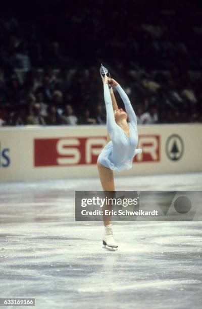 World Championships: USA Switzerland Denise Biellmann in action during Women's Singles competition at Hartford Civic Center. Hartford, CT 3/7/1981...