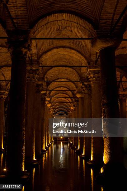 Tourists take a photograph in the famous Basilica Cistern on January 31, 2017 in Istanbul, Turkey. According to a Turkish Statistics Institute report...