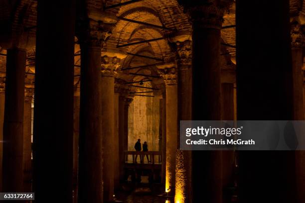 Tourists walk through the famous Basilica Cistern on January 31, 2017 in Istanbul, Turkey. According to a Turkish Statistics Institute report...