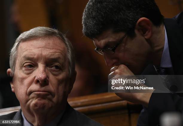 Sen. Richard Durbin confers with an aide during the Senate Judiciary Committee's 'markup' on the nomination of Sen. Jeff Sessions to be the next...