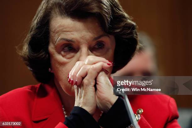 Sen. Dianne Feinstein listens to remarks from Republican senators during the Senate Judiciary Committee's 'markup' on the nomination of Sen. Jeff...