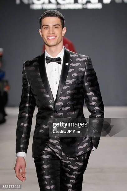 Model walks the runway at the Nick Graham NYFW Men's F/W '17 show on January 31, 2017 in New York City.