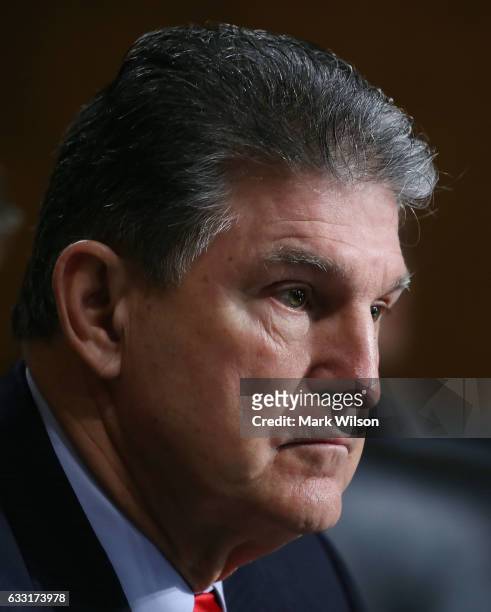 Sen. Joe Manchin listens during a Senate Health, Education, Labor and Pensions committee hearing on Capitol Hill, January 31, 2017 in Washington, DC....