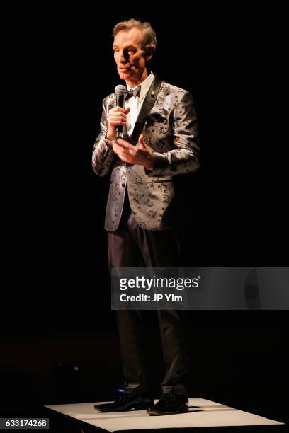 Bill Nye speaks on the runway at the Nick Graham NYFW Men's F/W '17 show on January 31, 2017 in New York City.