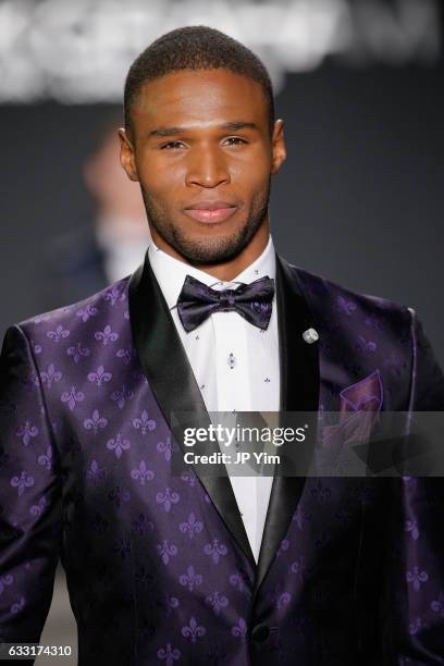 Model walks the runway at the Nick Graham NYFW Men's F/W '17 show on January 31, 2017 in New York City.