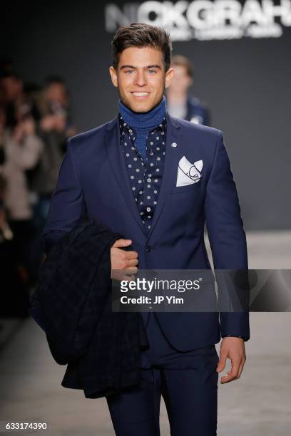 Model walks the runway at the Nick Graham NYFW Men's F/W '17 show on January 31, 2017 in New York City.