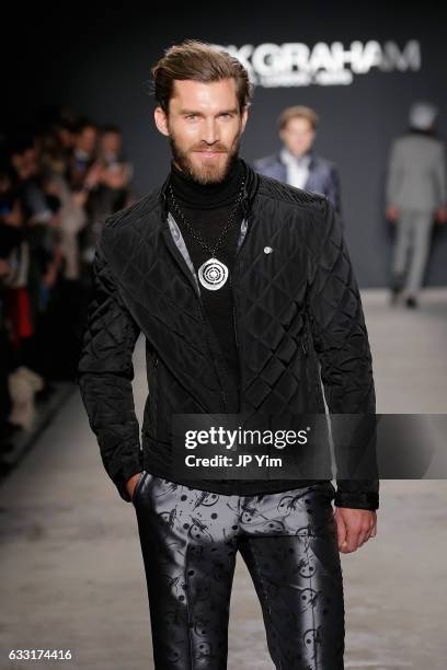 Model walks the runway at the Nick Graham NYFW Men's F/W '17 show on January 31, 2017 in New York City.