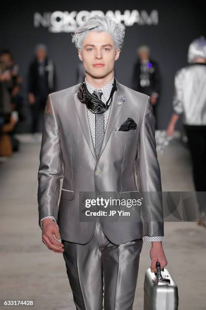 Model walks the runway at the Nick Graham NYFW Men's F/W '17 show on January 31, 2017 in New York City.