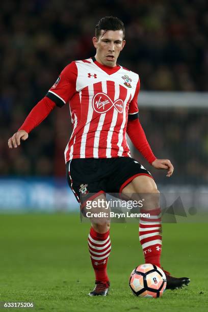 Pierre-Emile Hojbjerg of Southampton in action during the Emirates FA Cup Fourth Round match between Southampton and Arsenal at St Mary's Stadium on...